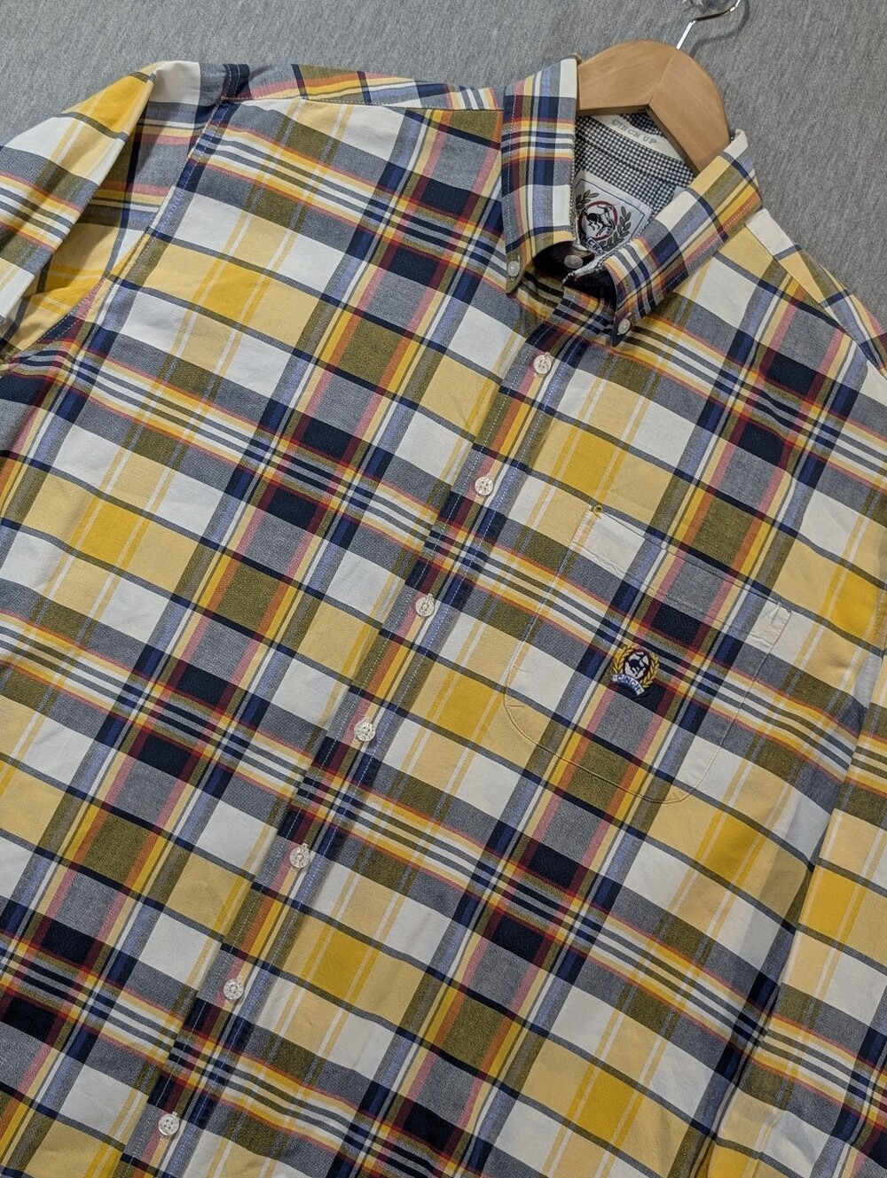 Cinch Western Plaid Button Shirt Men's Large Yellow Blue Cotton Long Sleeve